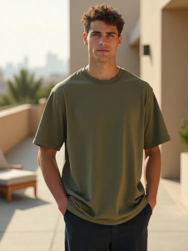 Image of Nobero 100% Cotton Oversized T Shirts for Men Stylish | Oversized Fit | Solid T Shirts for Men 180 GSM Combed Cotton | Round Neck Half Sleeve