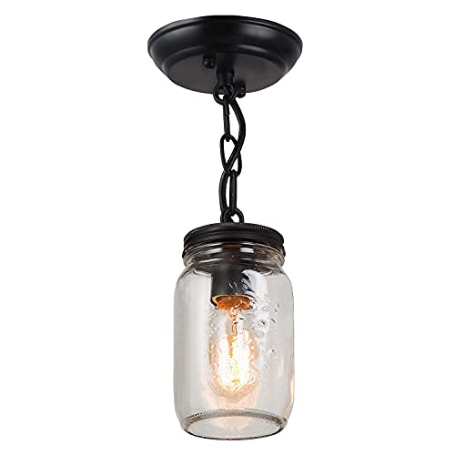 LIGHXSDZ Mason Jar Light,1 Light Kitchen Island Light Semi Flush Mount Ceiling Light Farmhouse Light Fixture Close to Ceiling Light for Kitchen Island Farmhouse Barn Hallway Pantry