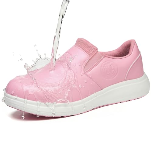 Best Waterproof Shoes for Nurses: Top Picks for Comfort & Safety 11 LANSNBO Non-Slip Waterproof Shoes for Women Wide Width, Slip-On Work Walking Sneakers, Arch Support Lightweight, Water & Oil Resistant for Kitchen Chefs Food Service Nurses Cleaners (Pink-36)