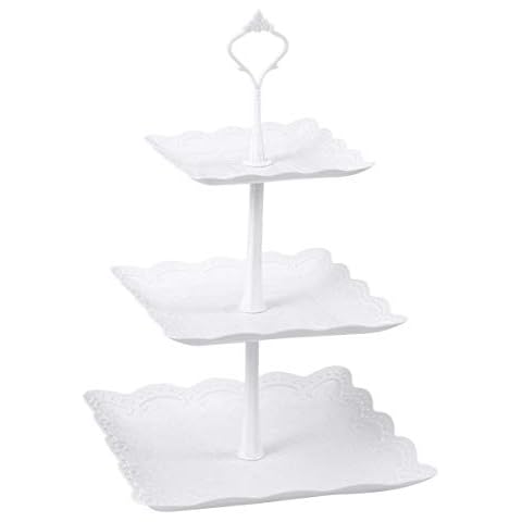 Candora Plastic Imitation Ceramics 3 Tier Square Cake Stand Party Food Server Display Set Dessert Stand Slate Serving Set Cover