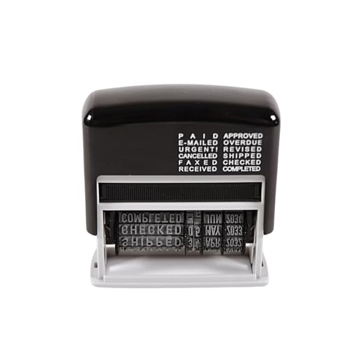 Cathedral Products 12-in-1 Self Inking Date Stamp - Date Stamp Plus 12 Phrases - 3.8mm Character Height, Black