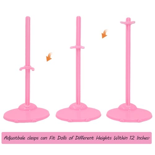 Image of 10 PCS Acrylic Doll Stands, Dolls Display Stands with Adjustable Waist Clip, Mini Doll Support Holder Stand for 11 to 13 Inch Dolls Action Figure Accessories (Pink)