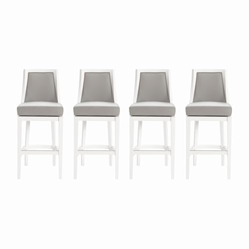 Image of Ellie Bar Height Stool Set of 4 with Backrest - Modern Kitchen & Home Bar Seating with Upholstered Seats, Rubberwood Frames, 360 Memory Return Swivel & Metal Kick Plate by Alaterre Furniture (White)