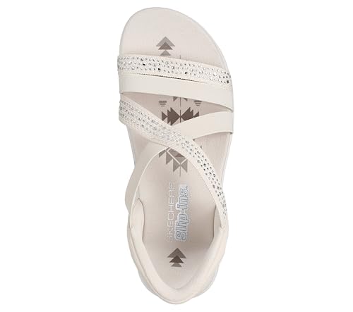 Skechers Skechers Women's REGGAE SLIM - SUMMER SPARKLE, Hands Free Slip-Ins Jeweled Stretch Knit Sandal, Natural, 11M