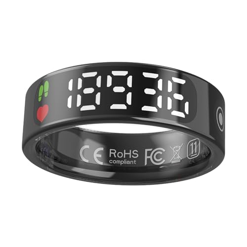 TIAZUUX Smart Ring Health Tracker - Ultimate Fitness and Wellness Companion for Men and Women, with LED Display, Sleep and Activity Monitoring, Compatible with iOS/Android (Black, 12)