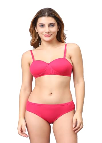 Image of Cotton Blend Light Padded Non Wired Full Coverage Bra and Panty Set Lingerie Set for Girls and Women