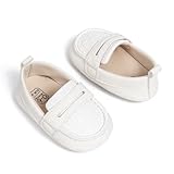Moceen Infant Baby Moccasins for Boys and Girls, Non-Slip Rubber Sole PU Leather First Walking Shoes, Newborn Toddler Dress Loafers, 0-6 Months, White M103