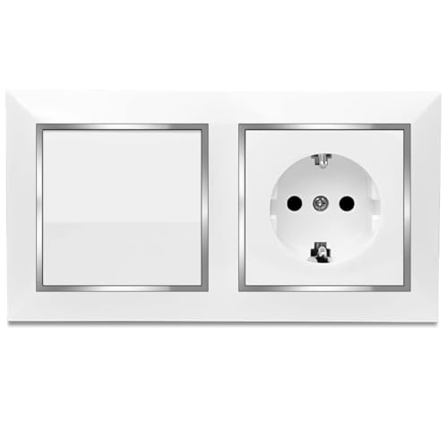 Enchufe Schuko con Interruptor Conmutador, Interruptor Conmutador de Encendido y Apagado con Schuko, Enchufe y Interruptor para Montaje en Superficie, 10AX,16A,250V, Ideal para el Hogar y la Oficina