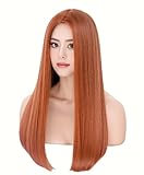 Rugelyss Long Straight Auburn Wig 22 Inches Copper Red Synthetic Hair Ginger Wigs for Women Suitable For Daily Life or Party with Wig cap