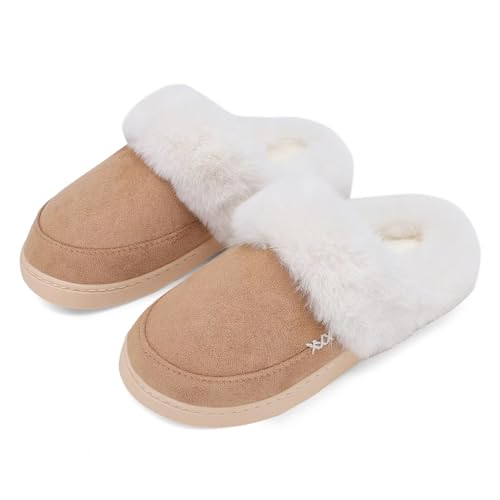 ninecifun women39s and men39s memory foam house slippers faux fur lined indoor fuzzy slippers with no-slip sole slip on suede home shoes warm winter gift for women amp men