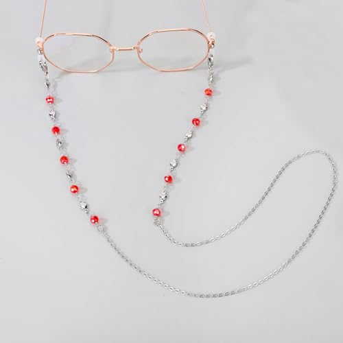 Image of Eyeglass Chain Silver Stainless Steel Handmade Necklace for Reading Glasses Sunglass Beaded Chains for Men Women