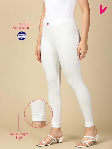 Image of PYNK Solid Premium Cotton Lycra Ankle Length Leggings for Women| Regular Fit Elastic Waist Ankle Length /Cropped Length Leggings for Women |Leggings Women Ankle Length | Free Size