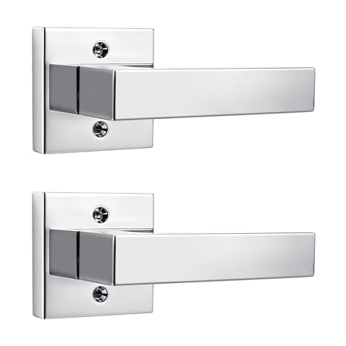 Gobrico Square Rosette Door Levers Handles,Dummy Function,in Polished Chrome,2Pack