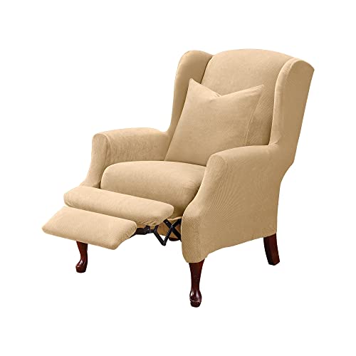 SureFit Stretch Pique 2 PC Wing Recliner Slipcover in Cream