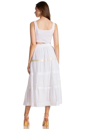 Sakkas Solid Embroidered Gypsy/Bohemian Mid Length Cotton Skirt2