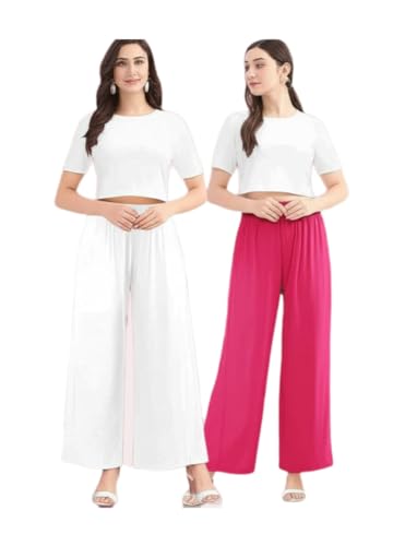Image of Set of 2 Soft Reyon Cotton Regular Palazzo for Womens and Girls Combo Pack