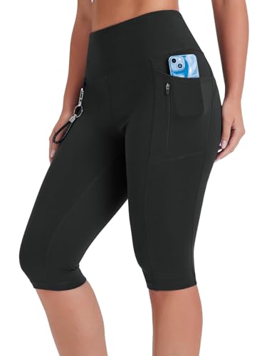 Women's Long Biker Shorts Hiking Knee Length Capri Leggings, High Waisted Bermuda Shorts with Pockets 14 Inch