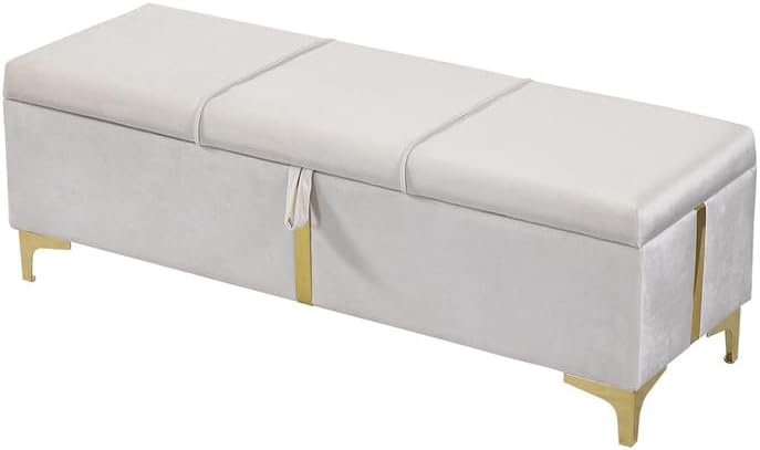 Miniatura 7 de Otomana con almacenamiento, banco de almacenamiento de 47 pulgadas, banco de dormitorio con 2 bisagras de seguridad y lengüeta para tirar, banco