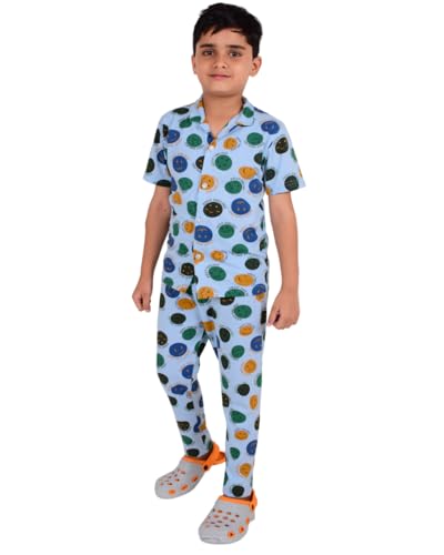 Image of 3BROS Unisex Pure Cotton Short Sleeve Kids Night Dress for Boys & Girls Nightwear /Sleepsuit /Sleepwear /Loungewear Night Suit for Boys and Girls Top and Pyjama Combo Set