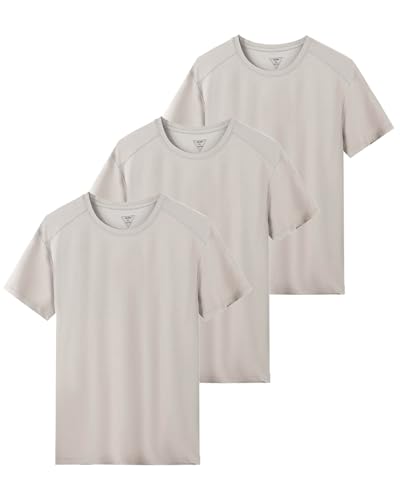 [SHOREKEEPER] インナーシャツ 冷感 tシャツ メンズ 半袖 3/5枚組 タグレス 吸湿速乾 通気 スポーツ ジム 通勤 普段着 サラサラ肌触り 肌着 抗菌防臭 オールシーズン (JP, アルファベット, 2XL, ライトカーキ(3枚組))の商品画像（Amazon）