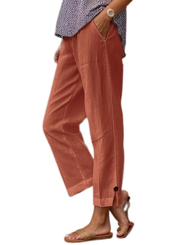 TIAFORD Women High Waisted Linen Pants Straight Leg Trouser Work Dressy Casual Pant with Pockets
