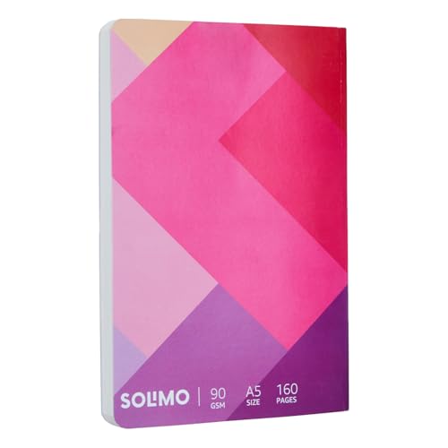 Image of Amazon Brand - Solimo A5 Ruled Notebook | 90 GSM | Flat Lay Binding | Rounded Corners | Flexible Soft Cover | Suitable for Sketching or Doodling, To-do lists & more (160 Pages)