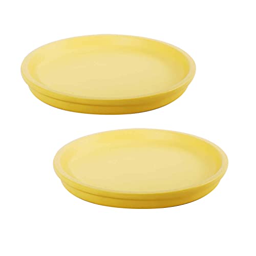 Image of Lasaki Round Saffron Ceramic Bottom Tray /Plate for Planter (5-inch, Set of 2) | Dripping Tray for Pots & Succulents | Indoor & Outdoor Planters Home Garden Decor (Plants Not Included)