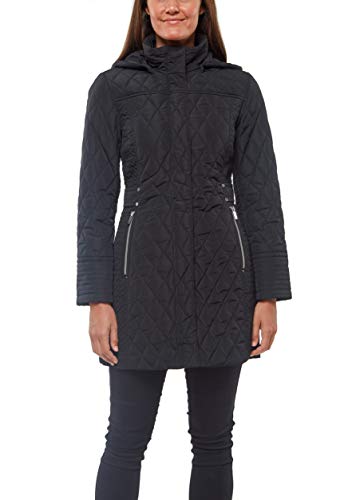 Jones New York Women's Quilted Jacket with Hood, Black Weaving, L