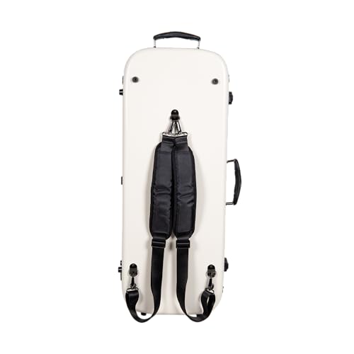 Image of Crossrock Fiberglass Mandolin Case - Oblong for A & F-Style (Universal Fit) | Milky White Gloss, Forest Green Velvet, TSA Lock, Hygrometer, Backpack Straps - Pro Travel Series