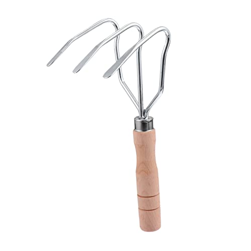 Sosoport Mini Tool 1pc Gardening Three-tooth Harrow Portable Garden Rake Weeder Cultivator Tool Small Tiller Weeding Cultivator Gardening Rake Tool Held Tiller Garden Tools Wooden Handle