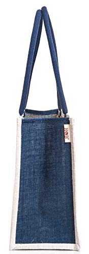 Image of H&B Jute Shopping Tote - Eco-Friendly Carry Bag for Grocery, Travel, Shoulder | Reusable Handbag With Lotus Flower Design (White)