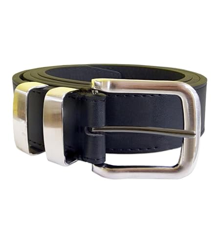 NOAH Double Metal Loop Fashion Bonded Leather Belt For Men in Black – 3.8cm Width, 32-42 Inch