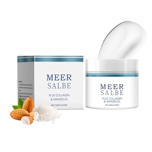 100g Meersalbe mit Mandelöl & Kollagen, Collagen Creme für Gesicht und Körper, Anti Aging Creme Frauen Repariert und Beruhigt die Haut, Feuchtigkeitscreme Gesicht Pflegt Trockene Haut Tag und Nacht