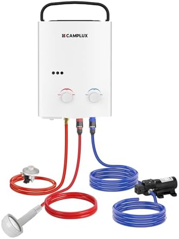 Camplux AY132P43 5L Calentador de Agua de Gas sin Tanque, con Bomba de Agua de 4.3L, para el Viaje, RV, Campamento, Caballos