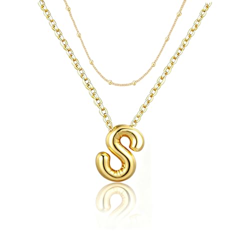 PANSHI Gold Initial Necklaces Gifts for Women Girlfriend Teens Gifts Trendy Stuff Layered Bubble Letter Necklace Gold Jewelry Birthday Gifts Teens Women S