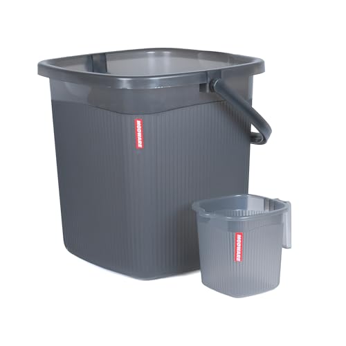 Image of MODWARE Plastic Bucket with Mug Set, 20L Transparent Bucket with 1 Litre Mug, Durable Lightweight Bathroom Set (Grey, 20L)
