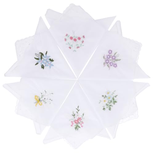 6 pañuelos de algodón de algodón para mujer con bordado de flores florales pañuelos de encaje vintage con flores para fiesta de boda Un gran regalo para el Día de la Madre para Navidad
