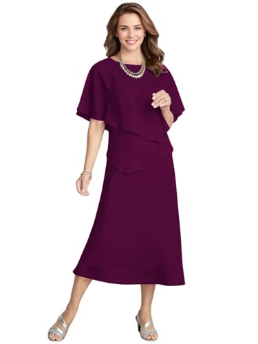 Tea Length Chiffon Mother of The Bride Dresses for Women Formal Wedding Guest Dress Dressy4