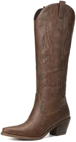 Pasuot Western Cowboy Boots for Women - Knee High Wide Calf Cowgi...