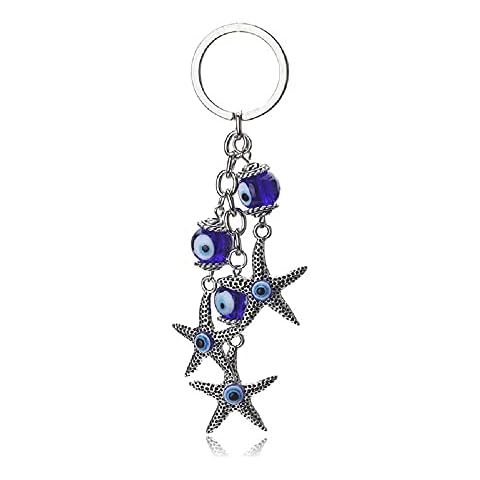 HALLWAYEE Creative Evil Eyes Keychain, Starfish Hanging Decor, Handcraft Key Holder, Good Luck Keychain, Devil’s Blue Eyes Car Pendant Bag Pendant (Starfish) Cover