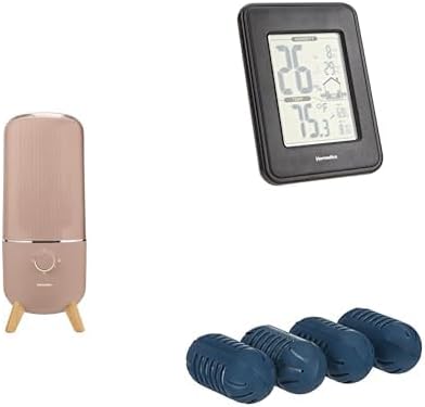 Homedics Mini-Peggy .97 Gallong Ultrasonic Top Fill Humidifier Bundle for Bedrooms, Home Offices or Nursery's, Taupe + Homedics HM100 Indoor Humidity Monitor + HoMedics Demineralization Cartridge