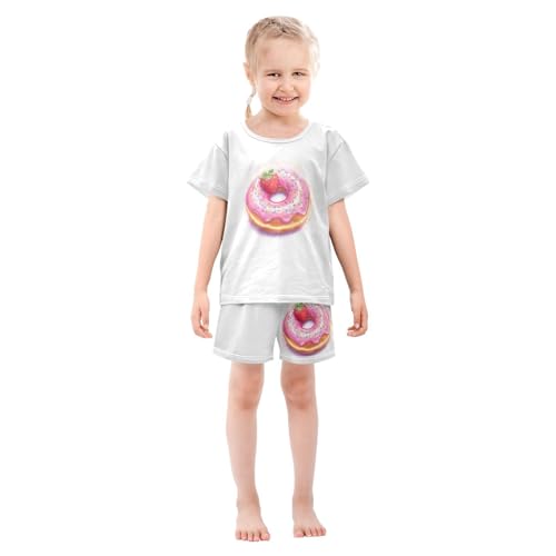 Donut Colorful Sprinkles White Pajama Set Short Sleeve Pajamas Shorts Sets Cotton PJS 2 Piece Clothes Set 5Y3