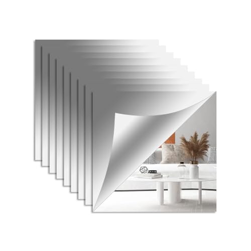 Adesivi da Parete a Specchio, Specchio da Parete Senza Cornice 15 X 15 cm, Flessibile Specchi Adesivi da Parete in Acrilico, Autoadesivo Non Vetro Specchio per Armadio, Muro, Casa, Bagno, 9 Pezzi
