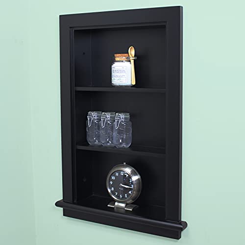 Image of 14x24 Aiden Recessed Wall Niche Medicine Cabinet Replacement, in The Wall Bathroom Cabinet Insert Shelf /Shelves, Made in North America, Real Wood, NO MDF, Plain, Black