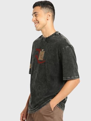 Image of Bewakoof Men's Cotton Graphic Print Oversized Fit Half Sleeve Round Neck T-Shirt | Casual Wear | Street Wear | Oversized t Shirt for Men Cotton | Baggy