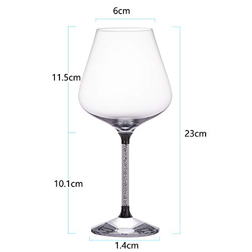 Hand Blown Lead-Free Red/White Wine Glass(Set of 2-18 Ounce) with Sparkling Crystal Filled Long Stem, Stemware Suitable for Bordeaux/Cabernet,Gifts for Wedding, Anniversary, Christmas