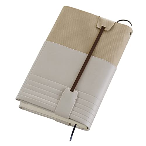 文庫〜A5対応フリーサイズブックカバー【アマネカ・ネオN】薄型!綾織コットン&合皮素材!(ベージュ)