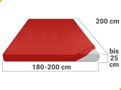 npluseins Jersey Spannbetttuch Baumwolle, 180x200-200x200 cm, Rot – Ansicht 3