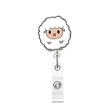 Badge Reel Retractable Cute Sheep Design ID White Acrylic Alligator Clip Fluffy Cartoon Sheep Face Adorable Style Badge Tag Accessory Suitable for Nurse Doctor Student Worker Professional Use 1 Pcs