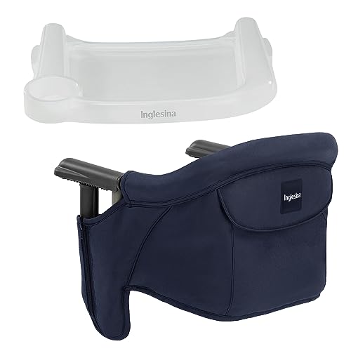 Image of Inglesina - Fast Table Chair with Fast Tray: Hook On Portable High Chair for Babies and Toddlers, Damage Free Travel Booster Seat for Restaurant Use - Includes Snap On Tray, Navy